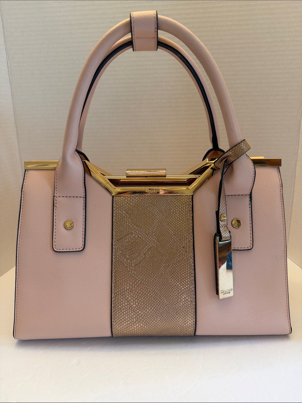 Dune London Dorry Vintage Satchel Blush Pink Snakeskin Textured